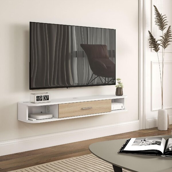 DecHome Mobile TV Sospeso Moderno 1 Anta a Ribalta 2 Ripiani Dimensioni 120x26x16 cm colore Bianco