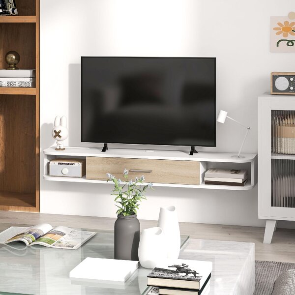 DecHome Mobile TV Sospeso Moderno 1 Anta a Ribalta 2 Ripiani Dimensioni 120x26x16 cm colore Bianco