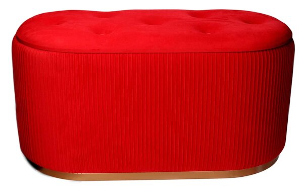 Pouf Contenitore 82x42xh41 cm in Tessuto Velluto Rosso