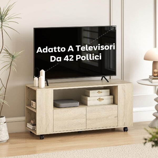 DecHome Mobile TV Moderno 4 Ante 1 Vano a Giorno Dimensioni 102x34,5x48,5 cm colore Legno