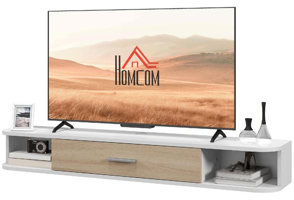 DecHome Mobile TV Sospeso Moderno 1 Anta a Ribalta 2 Ripiani Dimensioni 120x26x16 cm colore Bianco
