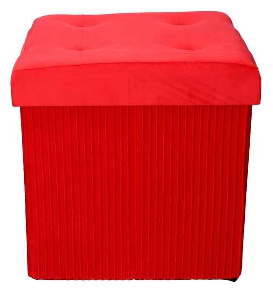 Pouf Contenitore Pieghevole 38x38xh38 cm in Velluto Rosso