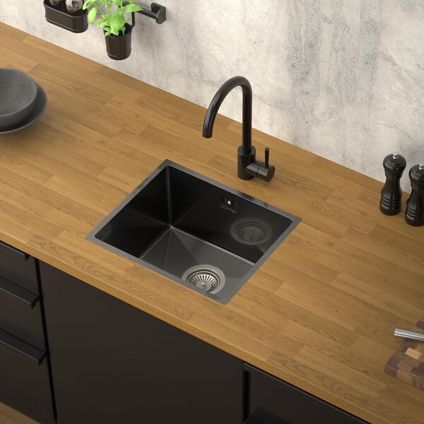 ML-Design lavello da cucina con scarico e troppopieno, antracite, in acciaio inox