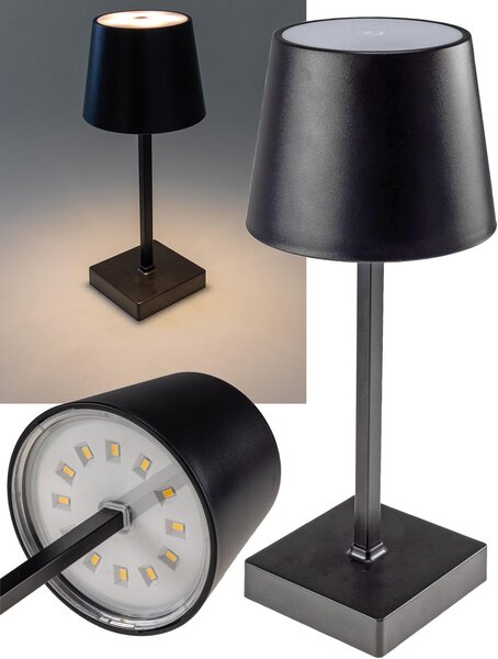Lampada da tavolo a LED 26 cm, nera, batteria 3xAAA, dimmerabile, luce bianca calda