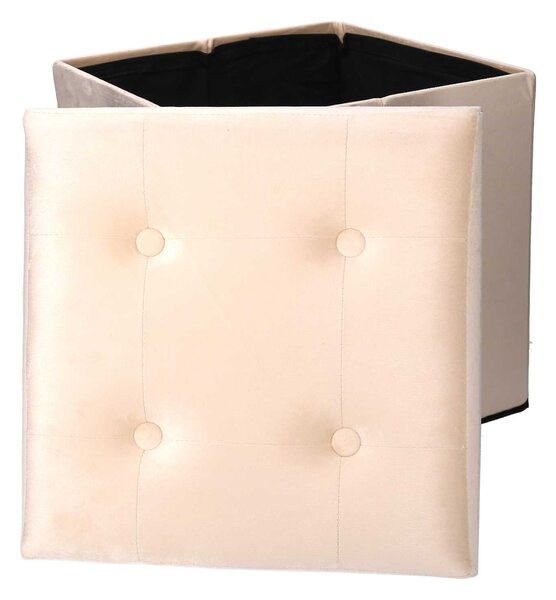 Pouf Contenitore Pieghevole 38x38xh38 cm in Velluto Crema