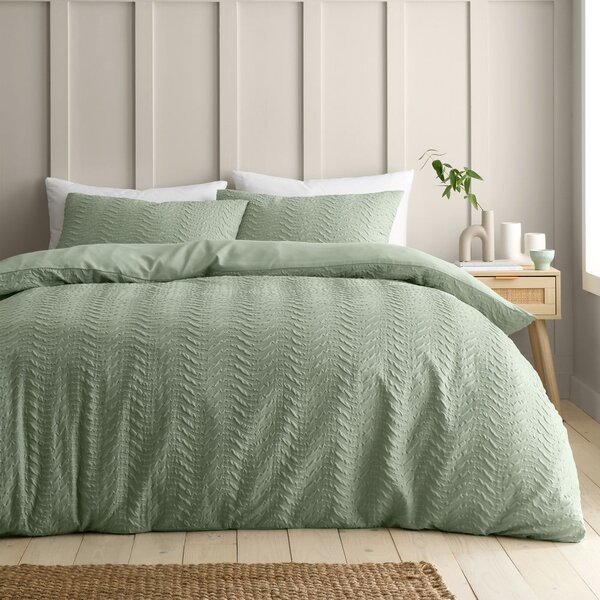 Set copripiumino e federa verde in crêpe per letto matrimoniale e per letto esteso 230x220 cm Heatset Wave – Catherine Lansfield
