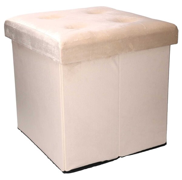 Pouf Contenitore Pieghevole 38x38xh38 cm in Velluto Crema