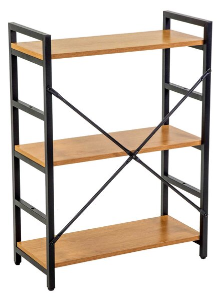 Libreria 3 ripiani 60x28xh83,5 cm in Metallo e Legno Achille Naturale