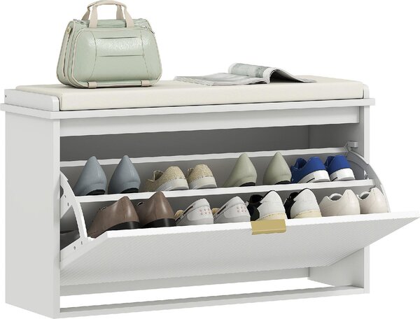 DecHome Panca Scarpiera 1 Anta a Ribalta Dimensioni 80x26x47.5 cm colore Bianco/Beige
