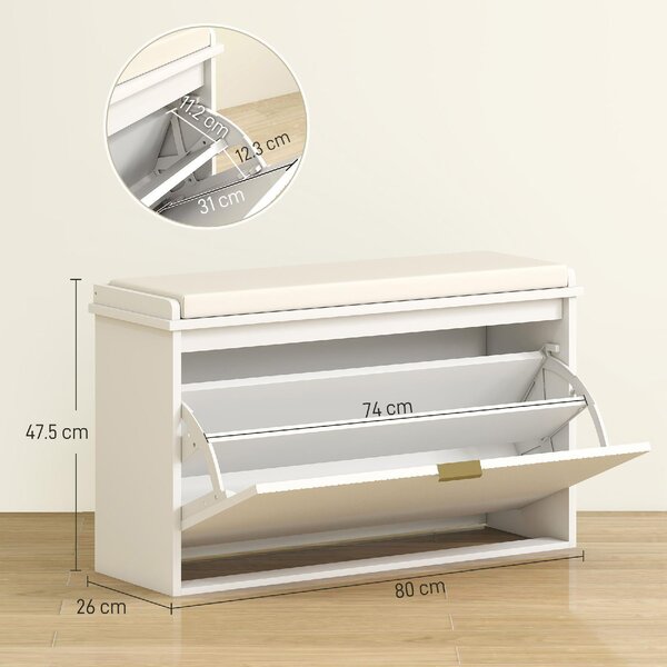 DecHome Panca Scarpiera 1 Anta a Ribalta Dimensioni 80x26x47.5 cm colore Bianco/Beige