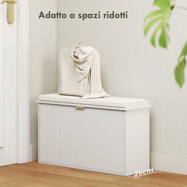 DecHome Panca Scarpiera 1 Anta a Ribalta Dimensioni 80x26x47.5 cm colore Bianco/Beige