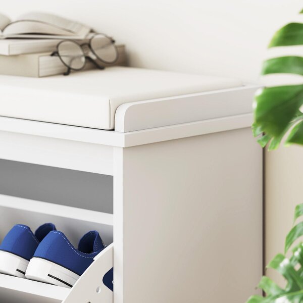 DecHome Panca Scarpiera 1 Anta a Ribalta Dimensioni 80x26x47.5 cm colore Bianco/Beige