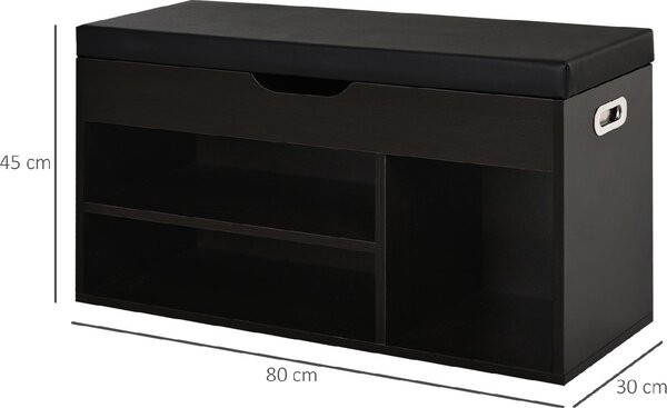 DecHome Panca Scarpiera 3 Ripiani 1 Vano superiore a Scomparsa Dimensioni 80x30x45 cm colore Noce Scuro/Nero