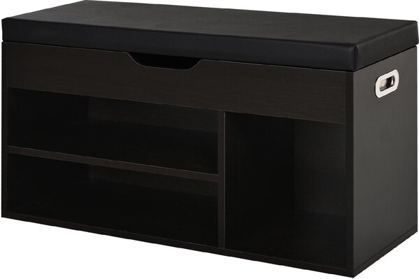 DecHome Panca Scarpiera 3 Ripiani 1 Vano superiore a Scomparsa Dimensioni 80x30x45 cm colore Noce Scuro/Nero