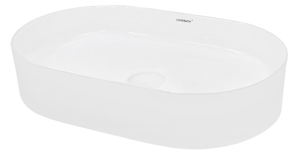 LuxeBath lavabo Lavabo da appoggio ovale, 60,5x38x12,5 cm, bianco, Vetroceramica