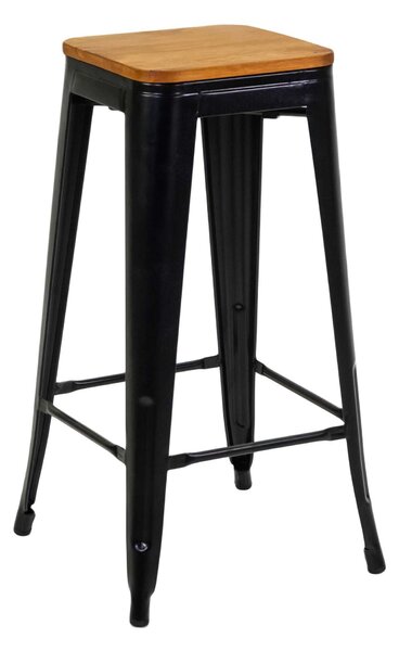 Sgabello New Bristol 42x42xh76 cm in Ferro Nero con seduta in Legno