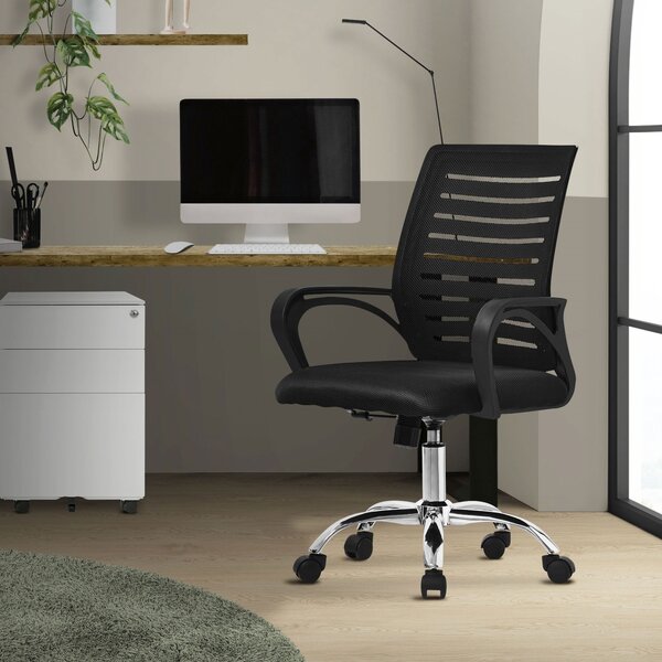 ML-Design sedia da ufficio ergonomica, nera, girevole a 360° con rotelle
