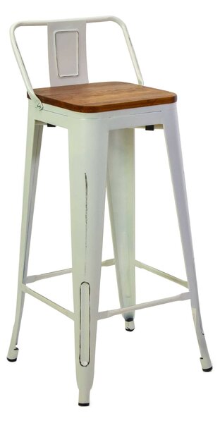 Sgabello con Schienale New Bristol 42x42xh77/94 cm in Ferro Bianco Antico con seduta in Legno
