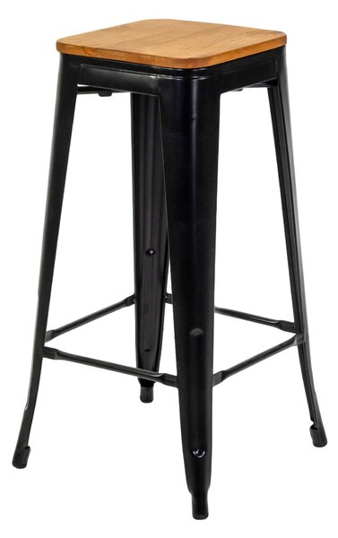 Sgabello New Bristol 42x42xh76 cm in Ferro Nero con seduta in Legno