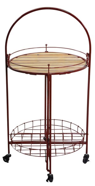 Carrello Portavivande Richiudibile da Cucina Ø49xh67/98 cm con Ruote in Metallo Rosso