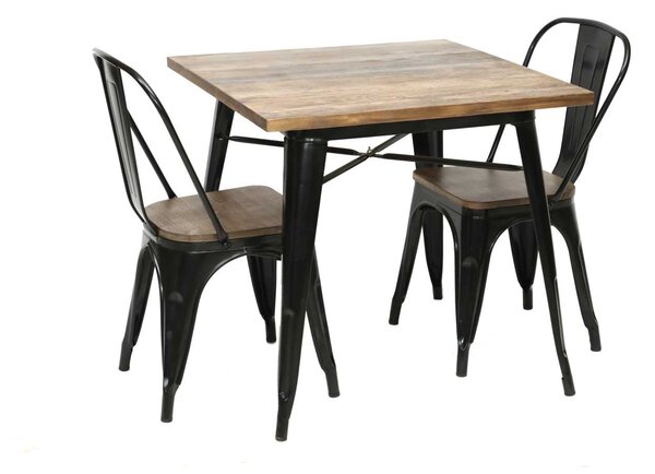 Tavolo New Bristol 80x80xh76 cm in Ferro Nero con Top in Legno