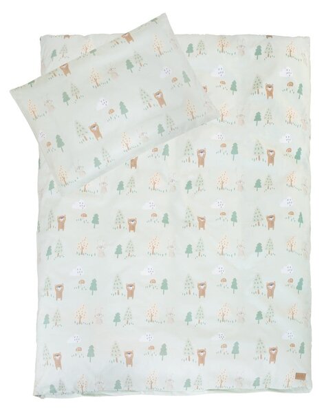 Set copripiumino e federa da bambini verde chiaro in cotone per culla 100x135 cm Woodland Buddies – Roba