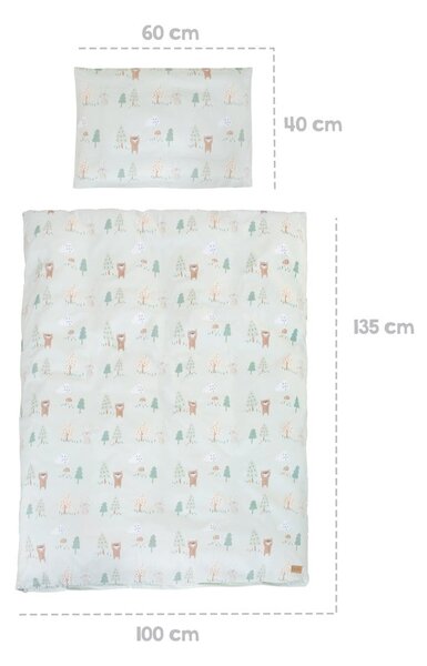 Set copripiumino e federa da bambini verde chiaro in cotone per culla 100x135 cm Woodland Buddies – Roba