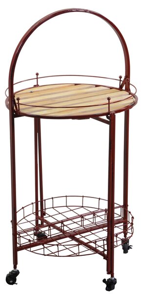Carrello Portavivande Richiudibile da Cucina Ø49xh67/98 cm con Ruote in Metallo Rosso