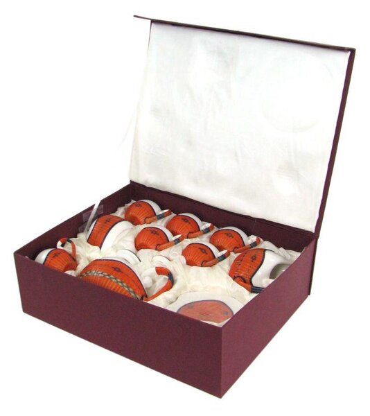 Set Tazze The 9 Pezzi con Teiera e Lattiera in Porcellana Decoro in Bambù Arancione