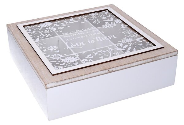 Scatola Porta The e Tisane 9 Posti 26x26xh7,5 cm in Legno Beige
