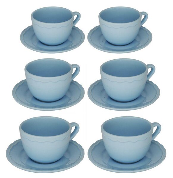 Set 6 Tazze da The con Piattino Ø9,5xh7 cm in Gres Porcellanato Juliet Azzurro Pastello