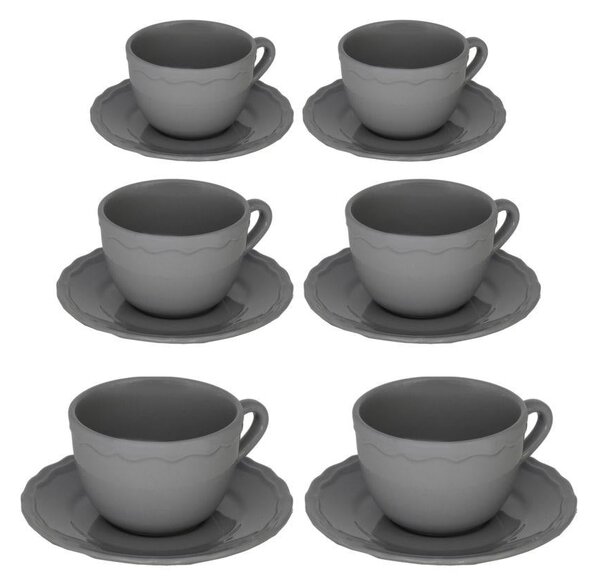 Set 6 Tazze da The con Piattino Ø9,5xh7 cm in Gres Porcellanato Juliet Grigio