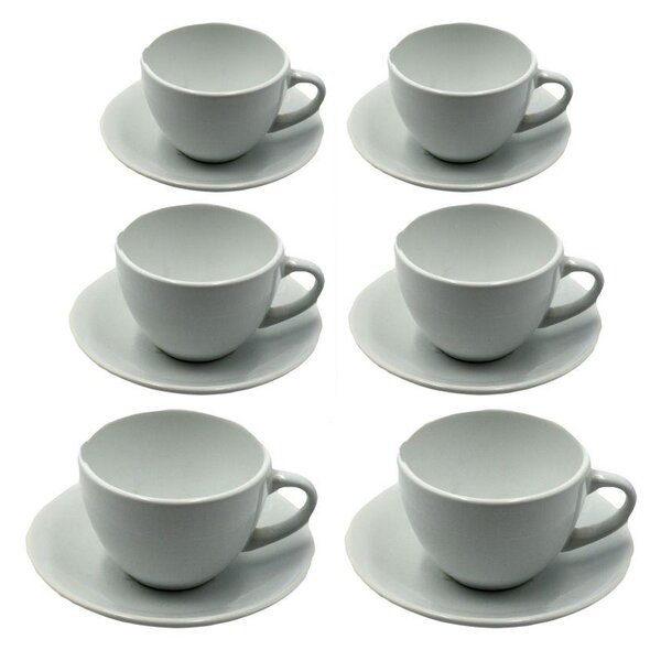 Set 6 Tazze da The con Piattino Ø9,5xh7 cm in Gres Porcellanato Romeo Bianco