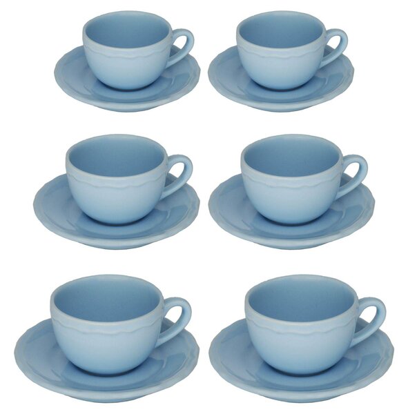 Set 6 Tazzine da Caffè con Piattino Ø7,5xh5 cm in Gres Porcellanato Juliet Azzurro Pastello