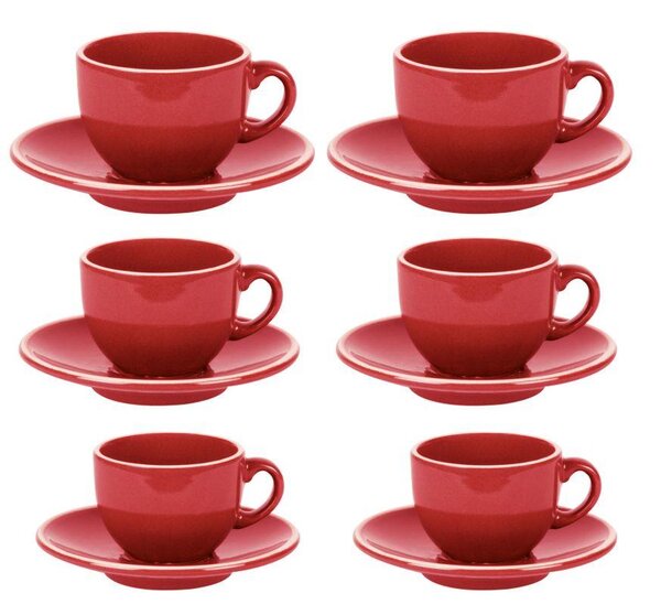 Set 6 Tazzine da Caffè con Piattino 8x5xh6,5 cm in Gres Porcellanato Otello Rosso