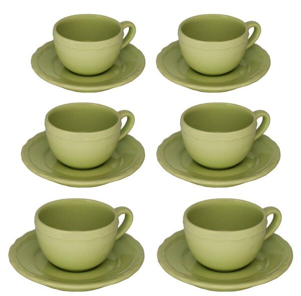 Set 6 Tazzine da Caffè con Piattino Ø7,5xh5 cm in Gres Porcellanato Juliet Verde Pastello