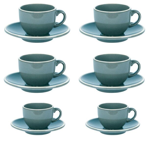 Set 6 Tazzine da Caffè con Piattino 8x5xh6,5 cm in Gres Porcellanato Otello Blu crema