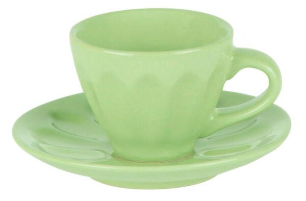 Set 6 Tazzine da Caffè con Piattino Ø7,5xh4 cm in Gres Porcellanato Amleto Verde Chiaro