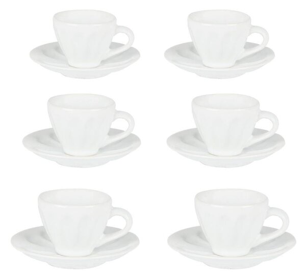 Set 6 Tazzine da Caffè con Piattino Ø7,5xh4 cm in Gres Porcellanato Amleto Bianco