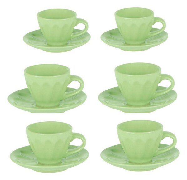 Set 6 Tazzine da Caffè con Piattino Ø7,5xh4 cm in Gres Porcellanato Amleto Verde Chiaro