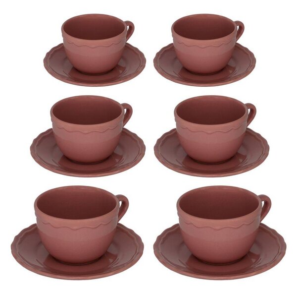 Set 6 Tazze da The con Piattino Ø9,5xh7 cm in Gres Porcellanato Juliet Rosa Antico
