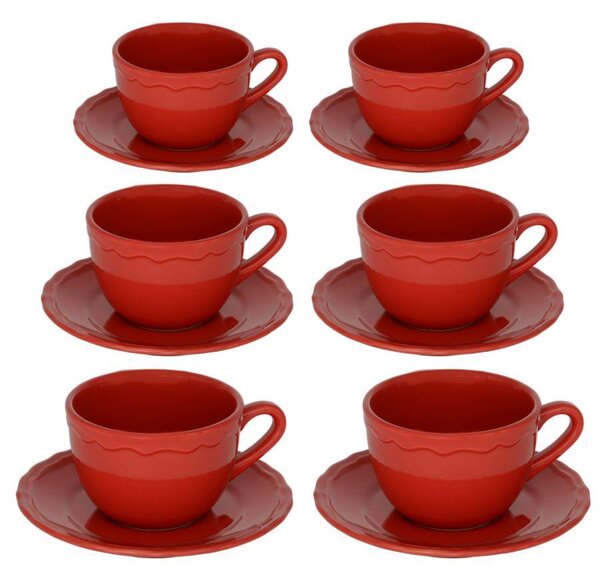 Set 6 Tazze da The con Piattino Ø9,5xh7 cm in Gres Porcellanato Juliet Rosso