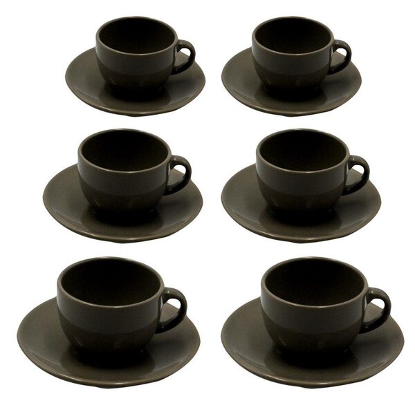 Set 6 Tazze da The con Piattino Ø9,5xh7 cm in Gres Porcellanato Romeo Tortora