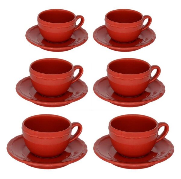 Set 6 Tazzine da Caffè con Piattino Ø7,5xh5 cm in Gres Porcellanato Juliet Rosso