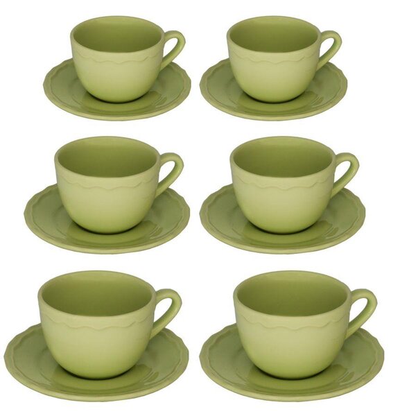 Set 6 Tazze da The con Piattino Ø9,5xh7 cm in Gres Porcellanato Juliet Verde Pastello