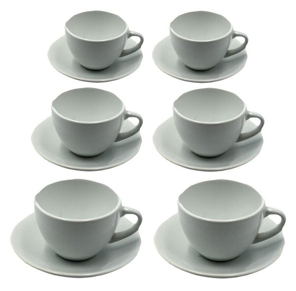 Set 6 Tazzine da Caffè con Piattino 8x7xh5 cm in Gres Porcellanato Romeo Bianco