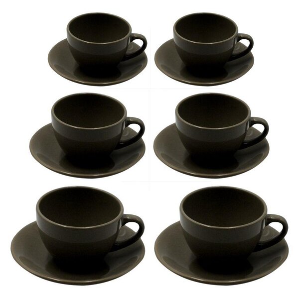 Set 6 Tazzine da Caffè con Piattino 8x7xh5 cm in Gres Porcellanato Romeo Tortora