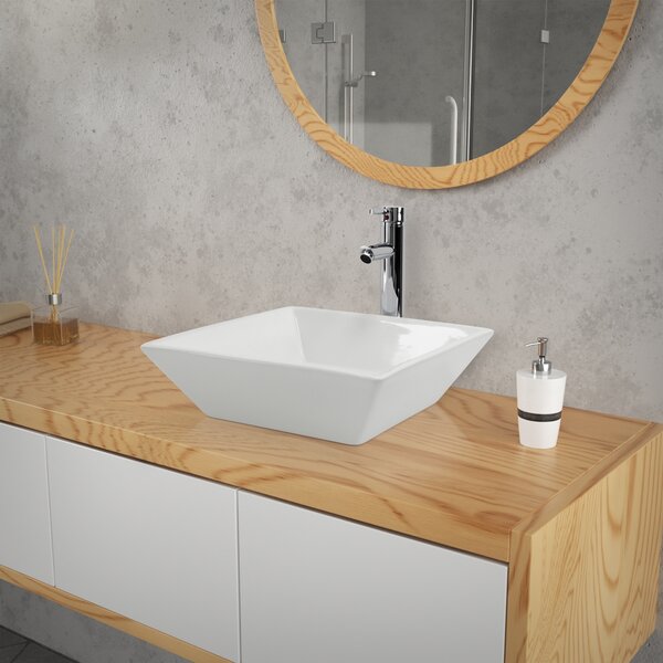 LuxeBath Lavabo Lavabo da appoggio quadrato, 41x41x12 cm, bianco lucido, in Vetroceramica