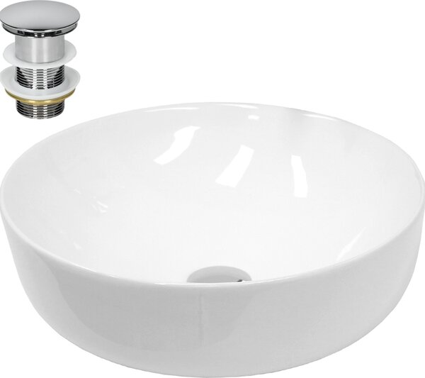Lavabo LuxeBath Lavabo da appoggio rotondo, Ø 40x13,5 cm, bianco, in Vetroceramica, incl. set di scarico senza troppopieno