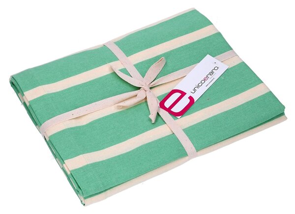 Tovaglia Rettangolare 140x240 cm in Cotone 180 GSM Pop Righe Verde Acqua